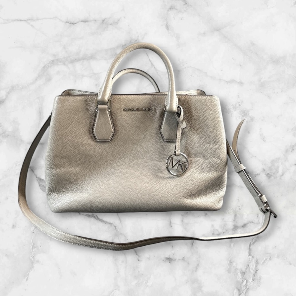 Michael Kors Pearl gray Camille pebble leather handbag satchel